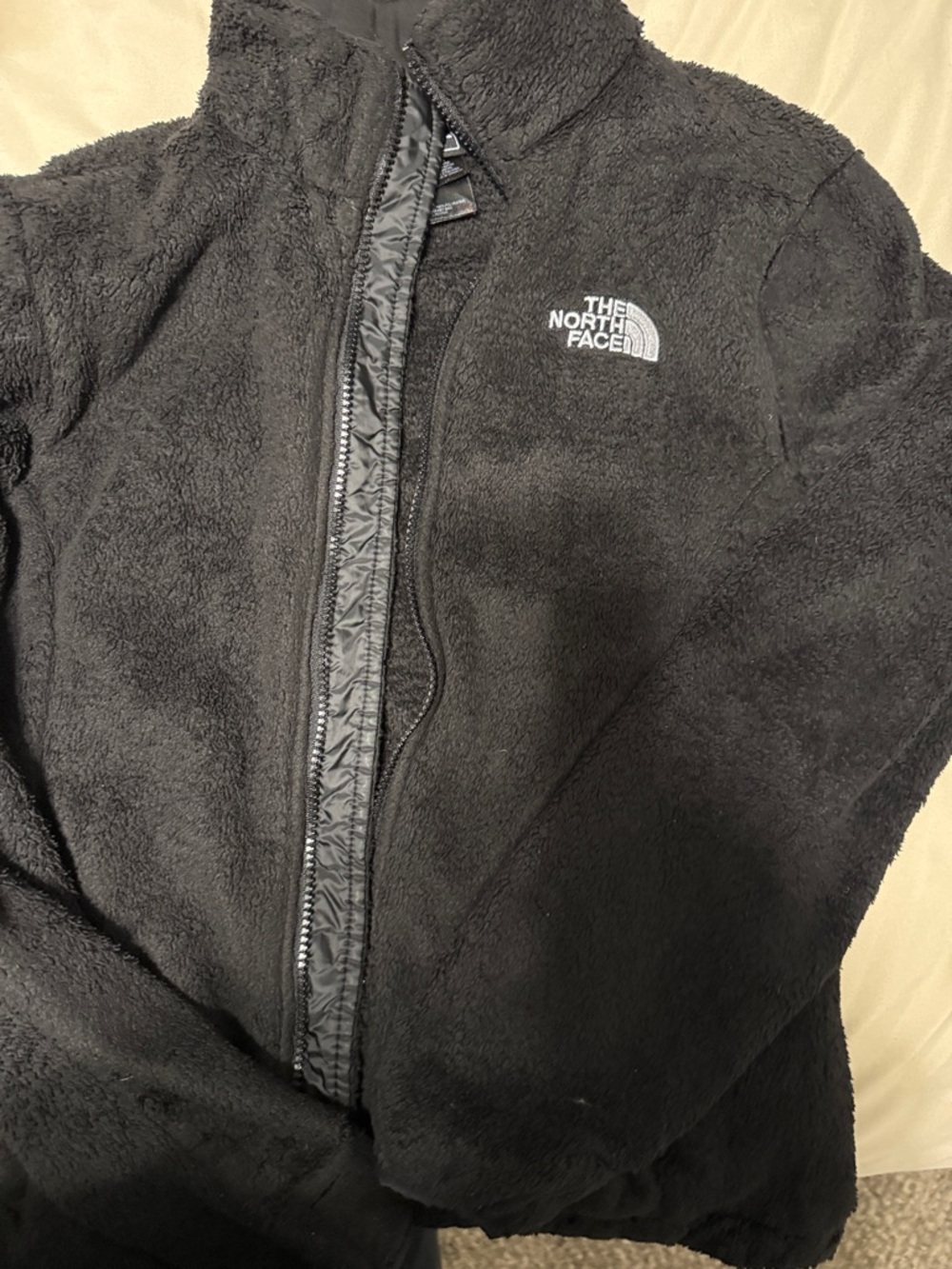 The North Face Black Plush Fleece Jacket with White Logo